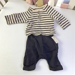 NWT Cloud Island Navy and Cream Striped infant set